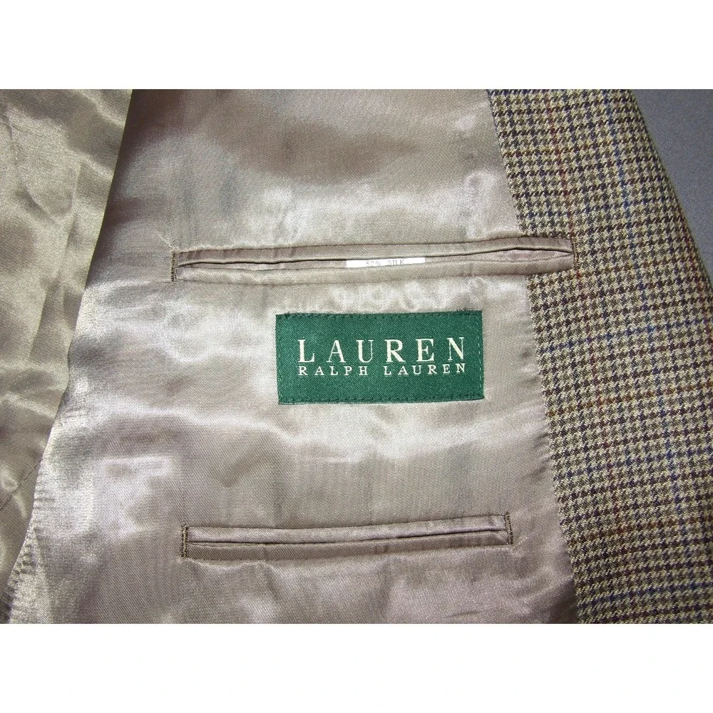 LAUREN Ralph Lauren 2‎ Button Wool/Silk Houndstooth Plaid Blazer Men's 44R